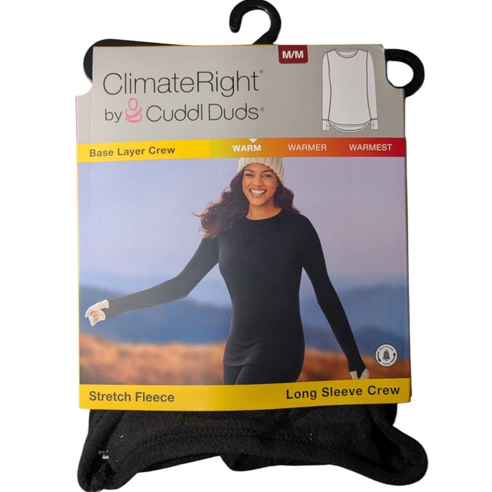 Cuddl Duds Base Layer Warm Stretch Fleece Black Top Size M NWT